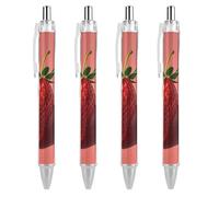 4 PCS Pack Retractable Black Ballpoint Pens for Smooth Writing 0.5mm Fine Point Fineliner Refillable Quick Dry Gel Ink Lovely Strawberry Rollerball Pens Comfort Grip for Journaling Note Taking