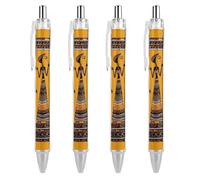 4 PCS Pack Retractable Black Ballpoint Pens for Smooth Writing 0.5mm Fine Point Fineliner Refillable Quick Dry Gel Ink Creative African Culture Rollerball Pens Comfort Grip for Journaling Note Taking