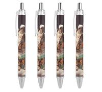 4 PCS Pack Retractable Black Ballpoint Pens for Smooth Writing 0.5mm Fine Point Fineliner Refillable Quick Dry Gel Ink Christmas Village House Rollerball Pens Comfort Grip for Journaling Note Taking