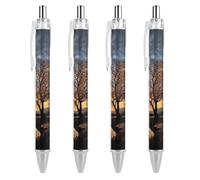 4 PCS Pack Retractable Black Ballpoint Pens for Smooth Writing 0.5mm Fine Point Fineliner Refillable Quick Dry Gel Ink Black And White Tree at Gold Sunset Rollerball Pens Comfort Grip for Journaling N