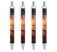 4 PCS Pack Retractable Black Ballpoint Pens for Smooth Writing 0.5mm Fine Point Fineliner Refillable Quick Dry Gel Ink Dusk Tropical Beach Palm Rollerball Pens Comfort Grip for Journaling Note Taking