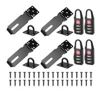 4 Pcs Padlock Hasp with Staple and 4 Pcs Code Lock, Heavy Duty Padlock Hasp and Staple for Shed Lock, Gates, Doors, Windows, Cabinet Lockers, Pet Cage Crate