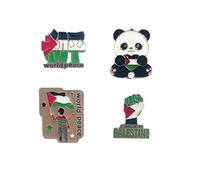 4 Pcs Palestine Flag Pins, Free Palestine World Peace Lapel Pin, Creative Flag Panda Alloy Badge