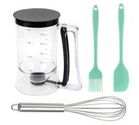 4 pcs Pancake Batter Dispenser, Baking Batter Dispenser with Whipped Cream Function, Precise Portion Control for Cupcakes and Waffles, Complete Set with Spatula and Oil Brush in Black and Green