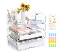 4 Pcs Paper Organizer Letter Tray for Desk, Stackable Clear File Organizer with Label and Sticker for Office, Acrylic Multipurpose A4 Size Paper Holder for Ipad Books Notes Magazine Receipt