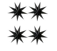 4 Pcs Paper Stars Decorations, 30cm 9-Pointed Star Ornaments for Xmas Tree, Wall, Window, Premium Metallic Gold, Red, Grey, Black Hanging Holiday Decor (Black)