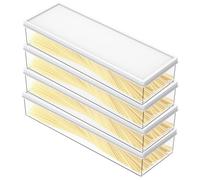 4 Pcs Pasta Storage Containers, 29.5x9.5x5.5cm Rectangular Airtight Spaghetti Organizer Canister, 1100ml Stackable Plastic Clear Meal Prep Food Box for Pantry Fridge Kitchen Cupboards BPA-Free