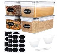 4 Pcs Pasta Storage Containers with Lid, 3 Labels, 2 Measuring Cups,1 Marker Pen, 3.2L Kitchen Airtight Container, Rectangle Food Jars, Stackable Plastic Box for Storage Spaghetti, Long Noodle, Cereal