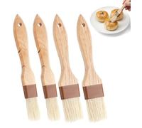 4 Pcs Pastry Brush, Natural Bristle Basting Brush Wooden Handle Pastry Brushes Food Grade Oil Brushes for Cooking, Beech Wooden Handle, 1 Inch & 1.5 Inch Perfect for Baking Cooking BBQ