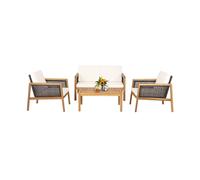 4 Pcs Patio Acacia Wood Furniture Set Outdoor Rattan Conversation Set COSTWAY White One Size