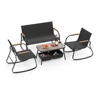 4 PCS Patio Bistro Set Garden Conversation Set With 2-Tier Coffee Table Gymax Black One Size