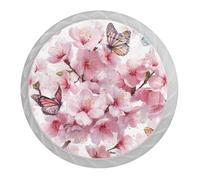 4 PCS Peach Blossom Butterfly Cabinet Knobs with 2 Sizes Screws, 35mm White Round Drawer Handles Cupboards Door Knobs for Kitchen and Dresser Drawers, Office, Bathroom Cabinet