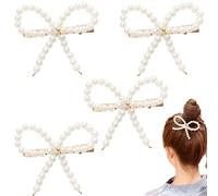 4 Pcs Pearl Bow Hair Clips Pearls Hair Barrettes Bow Snap Hair Clips Accessories for Bridesmaid Girls Women Childrens Kids