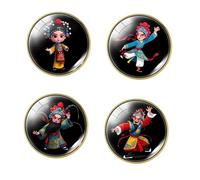 4 Pcs Peking Opera Character Pins, 3D Retro Character Crystal Glass Flag Lapel Pins, Backpack Clothes Hat Accessories for Opera Lovers, Role Playing Props, One Size, Metal Glass, no gemstone