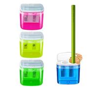 4 Pcs Pencil Sharpener with Container & Lid, 4 Colors Dual Holes Manual Pencil Sharpeners for School Home Office Supply - Small & Easy to Carry