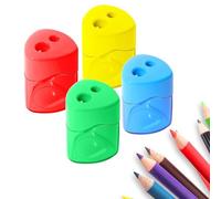 4 Pcs Pencil Sharpeners with Lid, Dual Holes Compact Colored Handheld Pencil Sharpener, Mini Portable Sharpener, Colored Handheld Sharpener Suitable for Students School Class Home Office (Triangle)