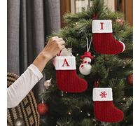 4 Pcs Personalised Christmas Stockings Red Knitted with White Cuff Embroidered Letters Knitted Christmas Stockings Hanging Indoor Holiday Xmas Special Festive Surprises Home Decoration (Style-3: HOME)