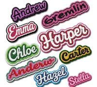 4 Pcs Personalised Embroidered Name Patch for Clothes, Glitter Custom Iron On/Sew On Name Tags for Backpacks, Pets, Kids School Uniforms, Nursery, Accessories - Washable Durable Fabric Label
