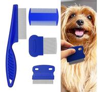 4 Pcs Pet Comb for Cat Dog,Flea Lice Tear Stain Remover Combs,Metal Teeth Nit Combs, Flea Comb, Nit Comb Kit, Metal Teeth Nit Combs, Remove Float Hair Tear Marks Tick Removal Tool