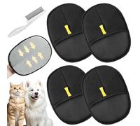 4 PCS Pet Grooming Gloves, Dog & Cat Hair Remover Electrostatic Gloves, Double Sided Pet Grooming Mitts with Pet Hair Knot Comb, Reusable Static Removal Gloves for Couch, Furniture, Carpet, Car Seat