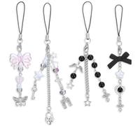4 PCS Phone Wrist Strap, Cute Cell Phone Charms Kawaii Silver Metal Cellphone Strap Aesthetic Y2K Accessories Chain Butterfly Star Charms Keychain Lanyard String for Bag Camera Pendants Decoration