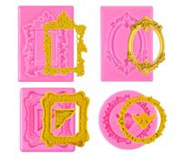 4 Pcs Photo Frame Silicone Molds Picture Frames Silicone Mold Baroque Style Air Dry Clay Molds Vintage Mold Polymer Clay Decorating Tools for Cupcake Topper Cake Decoration Chocolate Candy Gum Paste