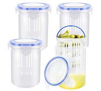 4 Pcs Pickle Container with Strainer,24 oz Pickle Jar with Leak Proof and Lock It Lid,Pickle Holder Keeper Lifter for Olive Jalapeno Juice Food Storage