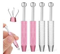 4 Pcs Piercing Ball Grabber Tool, Stainless Steel 4 Prongs Claw Tweezers, Jeweler's Pick up Tool Piercing Assistant Pen for Tiny Objects Electronic Component (Pink, Silver)