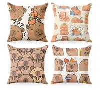 4 PCs Pillow Covers 18x18, Capybara Throw Pillow Covers, Capybara Gifts, Pillow Cases Capybara Stuff Decorative Pillow Protectors Living Room Nursery Playroom Home Decor for Cushion Car Bed