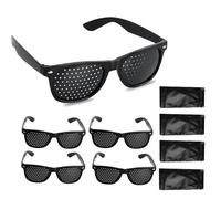 4 Pcs Pinhole Glasses with 4 Storage Bags, Grid Glasses With Small Holes, Eye Trainer Hole Grid Glasses for Eye Training Vision Improvement Relaxation for Children and Adults, Black