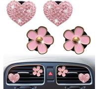4 Pcs Pink Bling Heart and Daisy Air Vent Clips, Heart and Flower Car Air Fresheners, Cute Car Accessories for Women, Interior Accessories