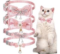 4 PCS Pink Bow Cat Collars Cute Kitten Collar Breakaway Safety Cat Bowtie Lightweight Kitten Collars with Quick release Buckle Lace Bow Beads Necklace Adjustable Puppy Necklaces for Cats Small Dogs
