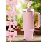 4 Pcs Pink Bow Straw Covers Cap Toppers Compatible with Stanley 30&40 oz Tumbler Cups, 10mm Reusable Silicone Straw Toppers for Stanley Cups Straws Accessories(Pink)