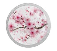 4 PCS Pink Cherry Blossom Cabinet Knobs with 2 Sizes Screws, 35mm White Round Drawer Handles Cupboards Door Knobs for Kitchen and Dresser Drawers, Office, Bathroom Cabinet