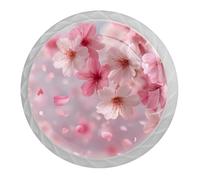 4 PCS Pink Cherry Blossom Cabinet Knobs with 2 Sizes Screws, 35mm White Round Drawer Handles Cupboards Door Knobs for Kitchen and Dresser Drawers, Bathroom Cabinet, Office