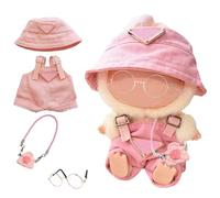 4 Pcs Pink Doll Clothes And Accessories Compatible With Labubu, Pink Set Include 1 Strap Pants 1 Fisherman's Hat 1 Messenger Bag 1 Glasses For Dolls Delicate Outfit Birthday Holiday Present