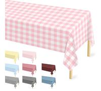 4 Pcs Pink Gingham Tablecloth 54 × 108 Inches Pink and White Checkered Table Cloth Disposable Plastic Waterproof Tablecover for Outdoor Picnic, Birthday Party, Holiday Dinner