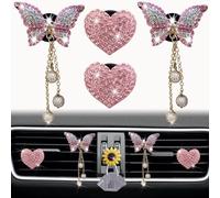 4 Pcs Pink Heart and Butterfly Pandent Air Vent Clips, Bling Heart Air Fresheners Vents Clips Diamond Car Interior Decor Bling Cute Car Accessories + Sunflower Mask Hook