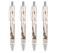 4 Pcs Pink Paris Eiffel Tower Gel Pens for Women Men, 0.5mm Black Ink Pen Fine Point Smooth Writing, Ballpoint for Note Accessories