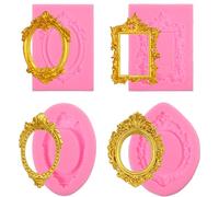 4 Pcs Pink Photo Frame Silicone Molds, Vintage Frame Molds, Easy Release Baking Mold for Chocolate, Fondant Mold, Cupcake Topper, Chocolate, Candy, Polymer Clay