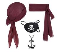 4 Pcs Pirate Accessories - Medieval Renaissance Pirate Captain Costume Accessories with Bandana, Sash Belt, Eye Patch, Anchor Pendant Halloween, Fancy Dress, Cosplay