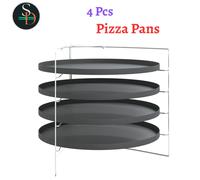 4 Pcs Pizza Pans Tray with Steel Rack Stackable Kitchen Baking Tray vidaXL