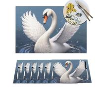 4 PCS Placemats Set Woven Placemat for Kitchen White Swan Place Mats Heat Resistant Washable PVC Table Mats Dining Table Decor Place Mat for Dining Table Holiday Party
