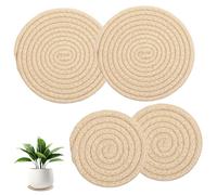 4 PCS Plant Coasters Woven Plants Mat 4 & 7 Inch Round Woven Planter Pads for House Plants Cotton Thread Wovens Absorbent Plant Mat Round Flower Pot Saucers for Pots House DIY Craft Project (Khaki)