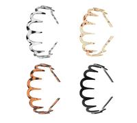 4 Pcs Plastic 90s Zig Zag Headband, Adjustable Wavy Headband, Non-Slip Shark Tooth Hair Ban for Women and Girls Daily Styling, Sports, Accessories (Black, Beige, Amber, Tortoiseshell)