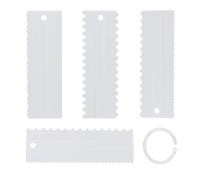 4 Pcs Plastic Cake Scraper Set, Cake Edge Smoother Stripes Scraper Cake Decorating Comb Kitchen Baking Mold DIY Tools Pastry Cutter for Cake Icing Frosting Buttercream Mousse (White)