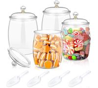 4 Pcs Plastic Candy Jars 1.9 L Clear Cookie Jar with Airtight Seal Lid for Kitchen Counter Bulk-Food Storage Jar for Snacks Dry Food Jelly Beans Canister Apothecary Jars with Spoons