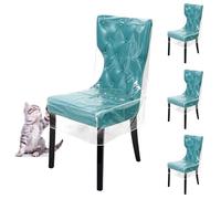 4 PCS Plastic Dining Chair Protectors with Backrests, Plastic Chair Covers, Chair Covers for Dining Chairs, Waterproof Thickened Seat Protectors from Water Dust Pet Hair Paws Claws Removable Washable