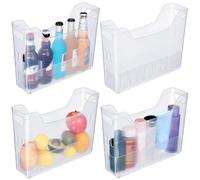 4 Pcs Plastic Freezer Organizer Bins with Wheel Tall Narrow Kitchen Pantry Organizer Snack Storage Containers for Office Refrigerator(10 x 13.3 x 3.5 Inch)