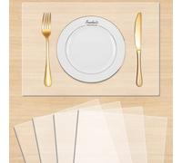 4 Pcs Plastic Placemats Wipe Clean Thick Clear Placemats Waterproof Flexible Clear Plastic Sheet Heat Resistant Protective Table Mat Plastic Protective Cover for Dining Desk Protector, 12 x 16 Inches
